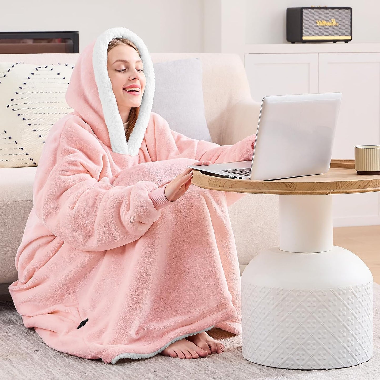 yescool Wearable Blanket Hoodie, Flannel Sherpa Fleece Blanket Sweatshirt for Adults Women Men,One Size Fits All - Colors A