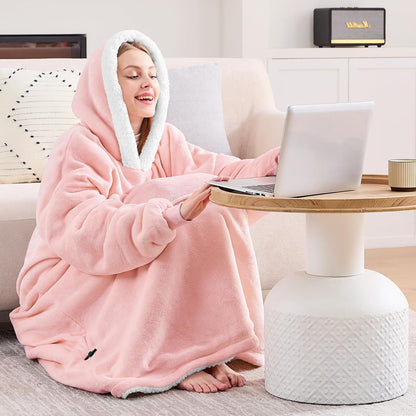 yescool Wearable Blanket Hoodie, Flannel Sherpa Fleece Blanket Sweatshirt for Adults Women Men,One Size Fits All - Colors A