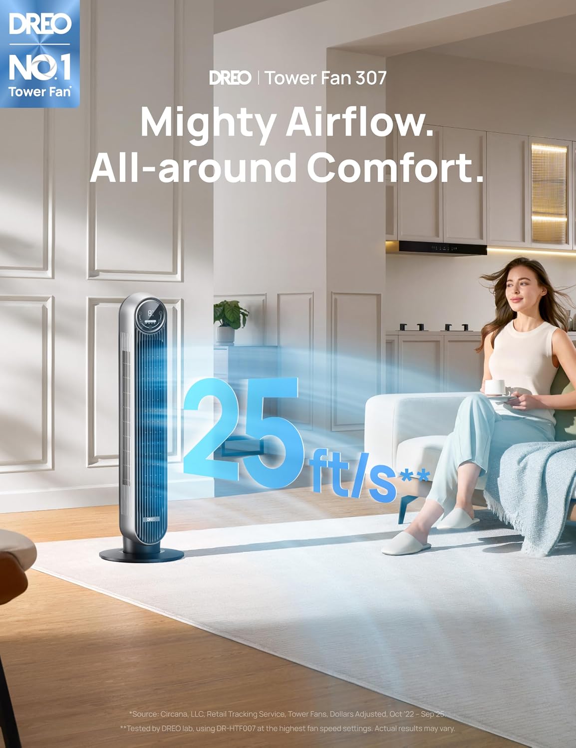 DREO Tower Fan for Bedroom, Upgraded 20dB Quiet Fans that Blow Cold Air | 28ft/s High Velocity, 9 Speeds, 4 Modes, 12H Timer, 90° Oscillating Cooling Standing Fan for Indoor Home Office, 42 inch