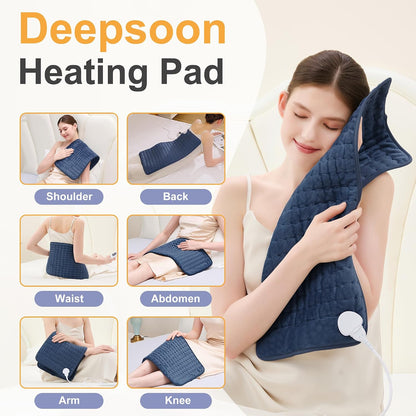 Heating Pad,Heated Blanket,Heating Pad for Back Neck,Grey,24x12 Inch | Electric Heating Pad,Dry/Moist Heat Heating Pads,Heating Pads for Shoulder,Abdomen,Heat Pad for Women Men,Birthday Gift