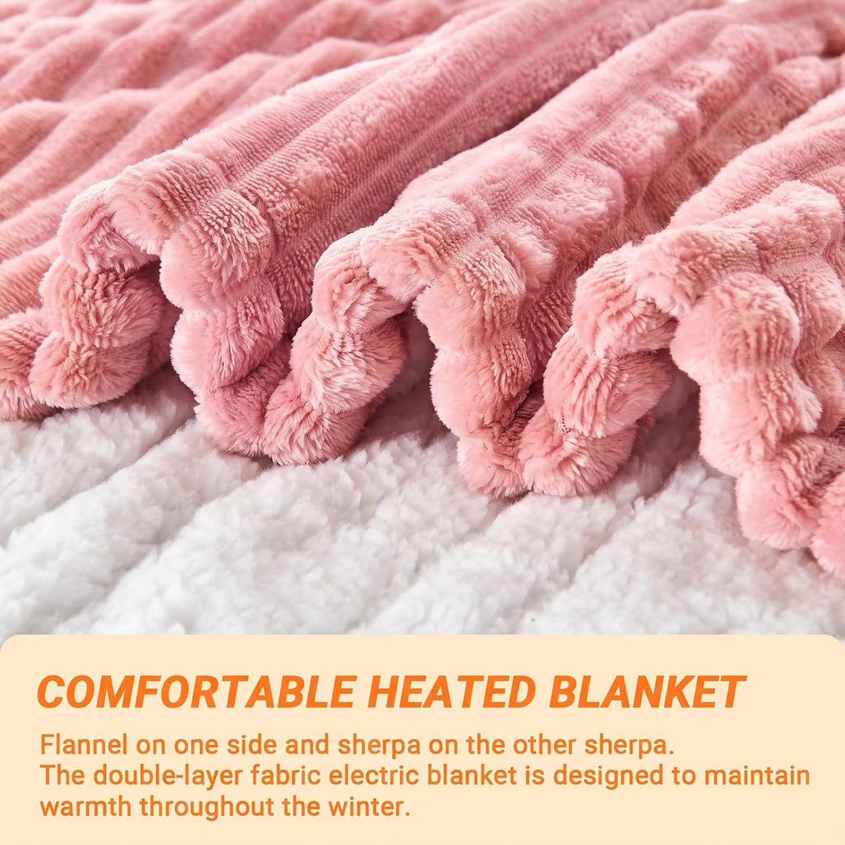 Heated Blanket Electric Throw, Soft Flannel Heating Blanket with 8 Hours Auto Off 10 Fast Heating Levels Machine Washable Sherpa Heated Blanket with Overheating Protection
