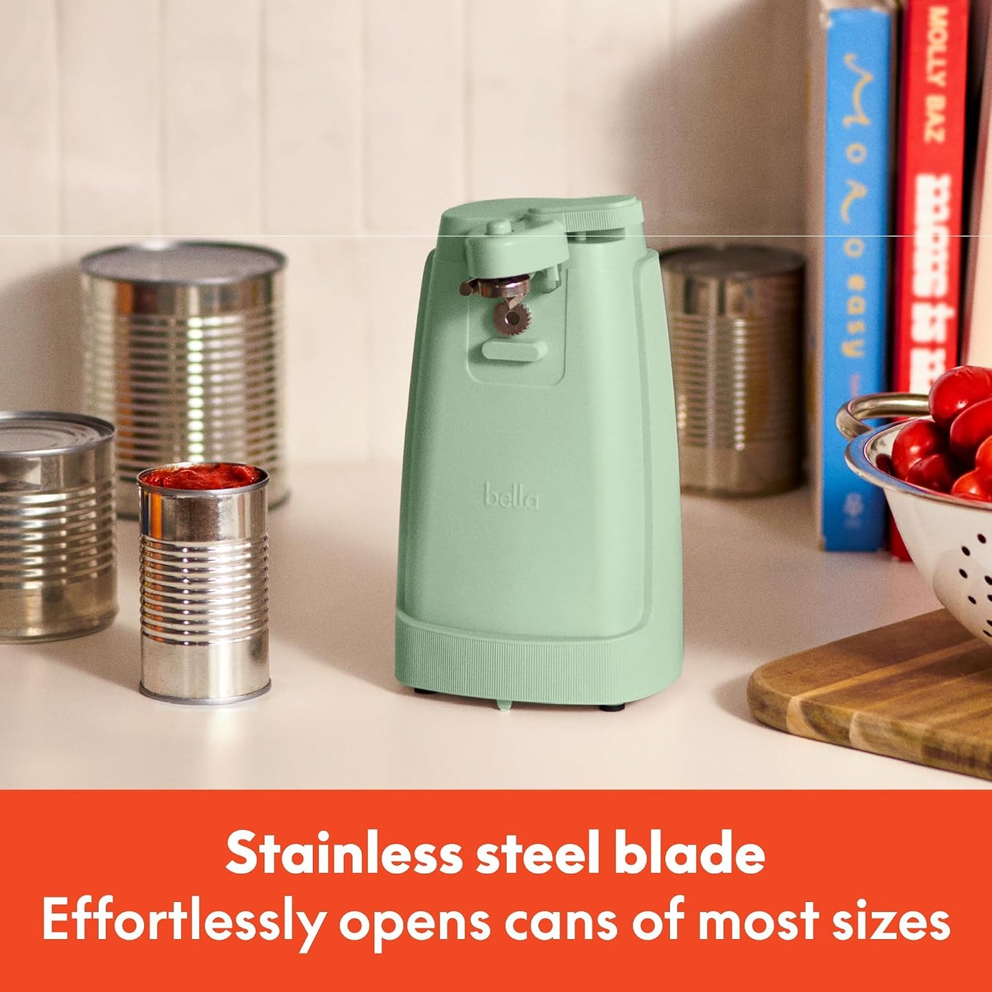 bella Automatic Can Opener, Hands Free, Battery Operated, Cordless, Stainless steel blade to open any Size Can with Magnet to Safely Remove Lid, Seamless Opening Decreases Sharp Edges, Slate