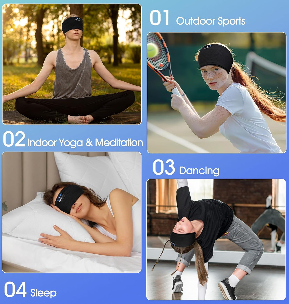TOPOINT Sleep Headphones Headband Bluetooth 5.4, Sports Headband Earphones Sleeping Bluetooth Wireless with USB C for Women Men Sports Gifts Workout Jogging Yoga Insomnia Air Travel Meditation