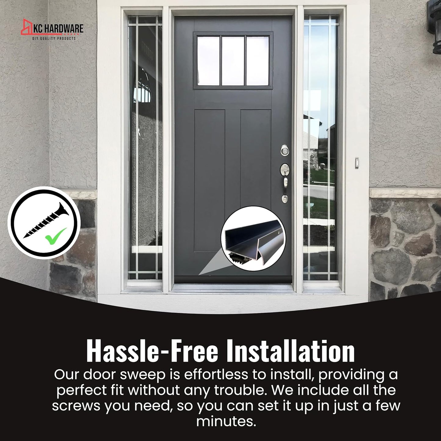 U Shaped Aluminum Door Bottom Sweep with Drip Cap, Draft Stopper for Bottom of Door, Weather Stripping Seal for Exterior and Interior Doors, 1 3/4" Width, Black (36 Inch)