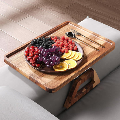 Acacia Wood Couch Arm Tray，Folding Sofa Armrest Table | Clip-On Couch Desk,Foldable, Non-slip,No Assembly，for Drinks Snacks Phone，Remote Control