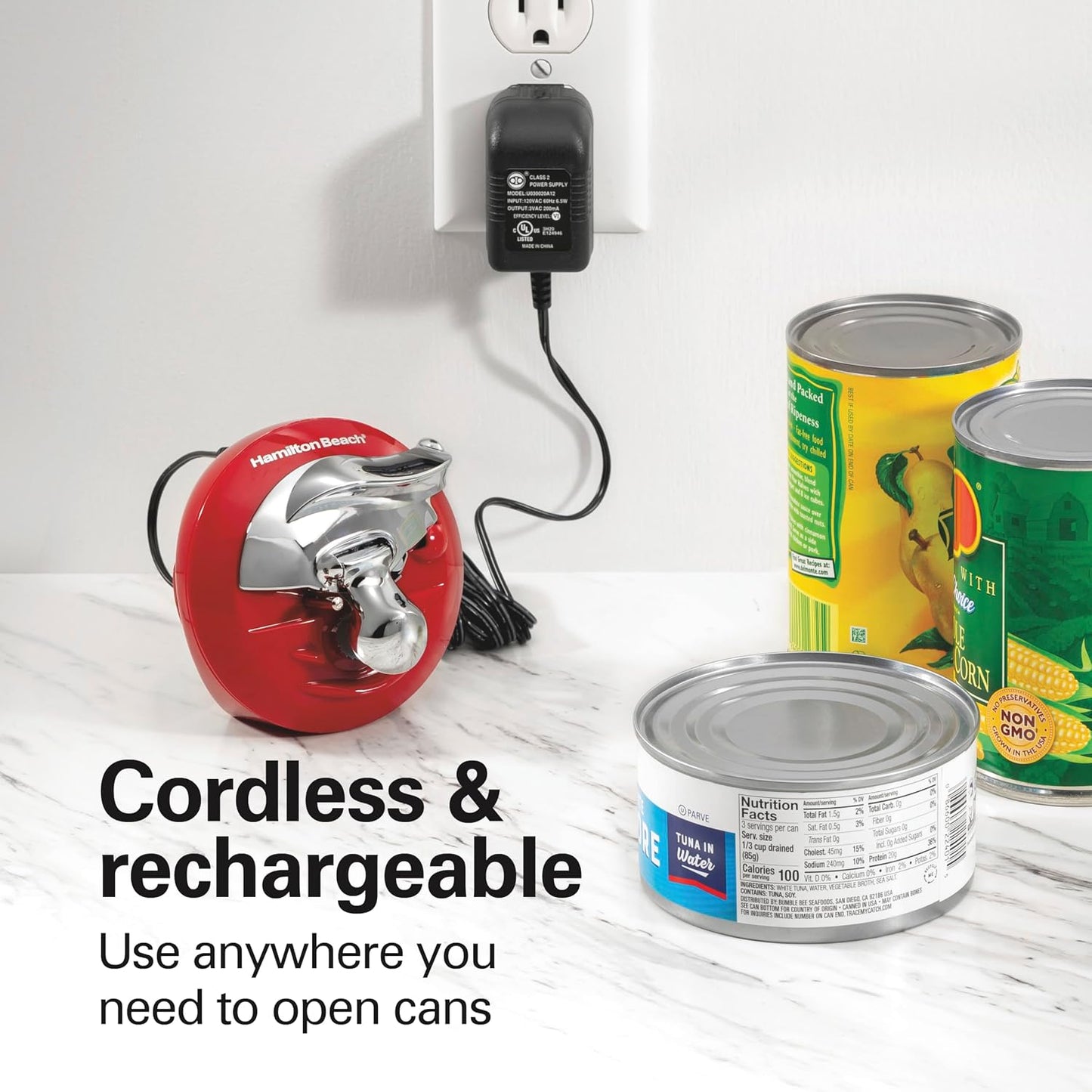Hamilton Beach Walk 'n Cut Hands-Free Cordless Electric Can Opener | Automatic & Hand-Free | Rechargeable | Opens Any Size Can |Easy Clean Removable Blade | Black | 76501G