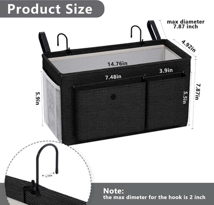 Bedside Caddy Bedside Storage Hanging Organizer for Bunk Dorm Bed Rail | Bed Caddy with Hooks, Top Bunks and Dorm Essentials for Water, Tissues, Tablets, Books, Phones, Remotes and Other Necessories