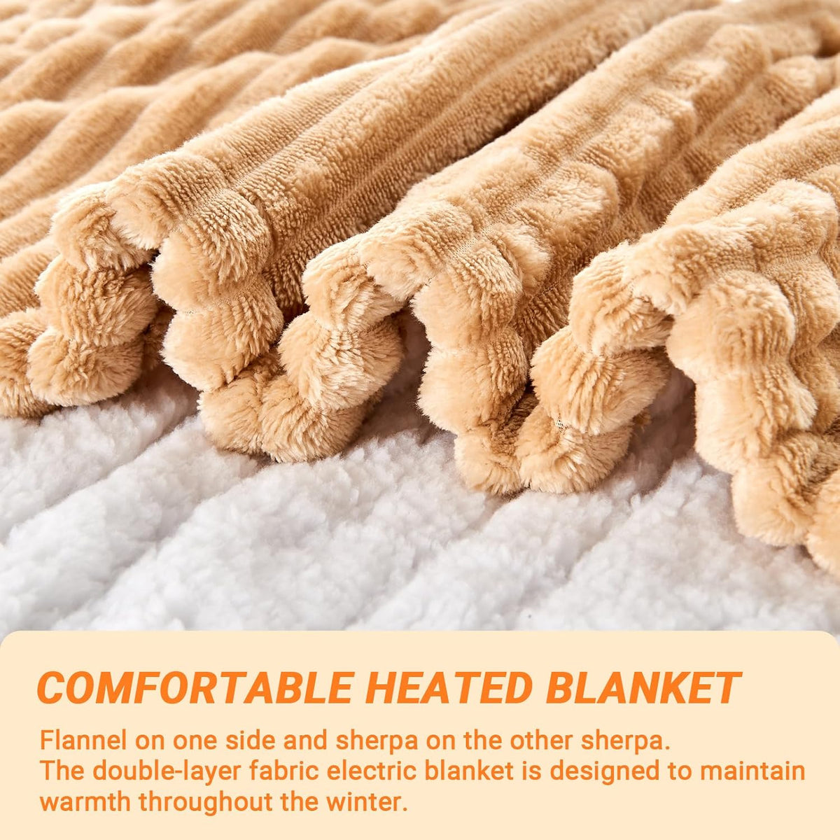 Heated Blanket Electric Throw, Soft Flannel Heating Blanket with 8 Hours Auto Off 10 Fast Heating Levels Machine Washable Sherpa Heated Blanket with Overheating Protection