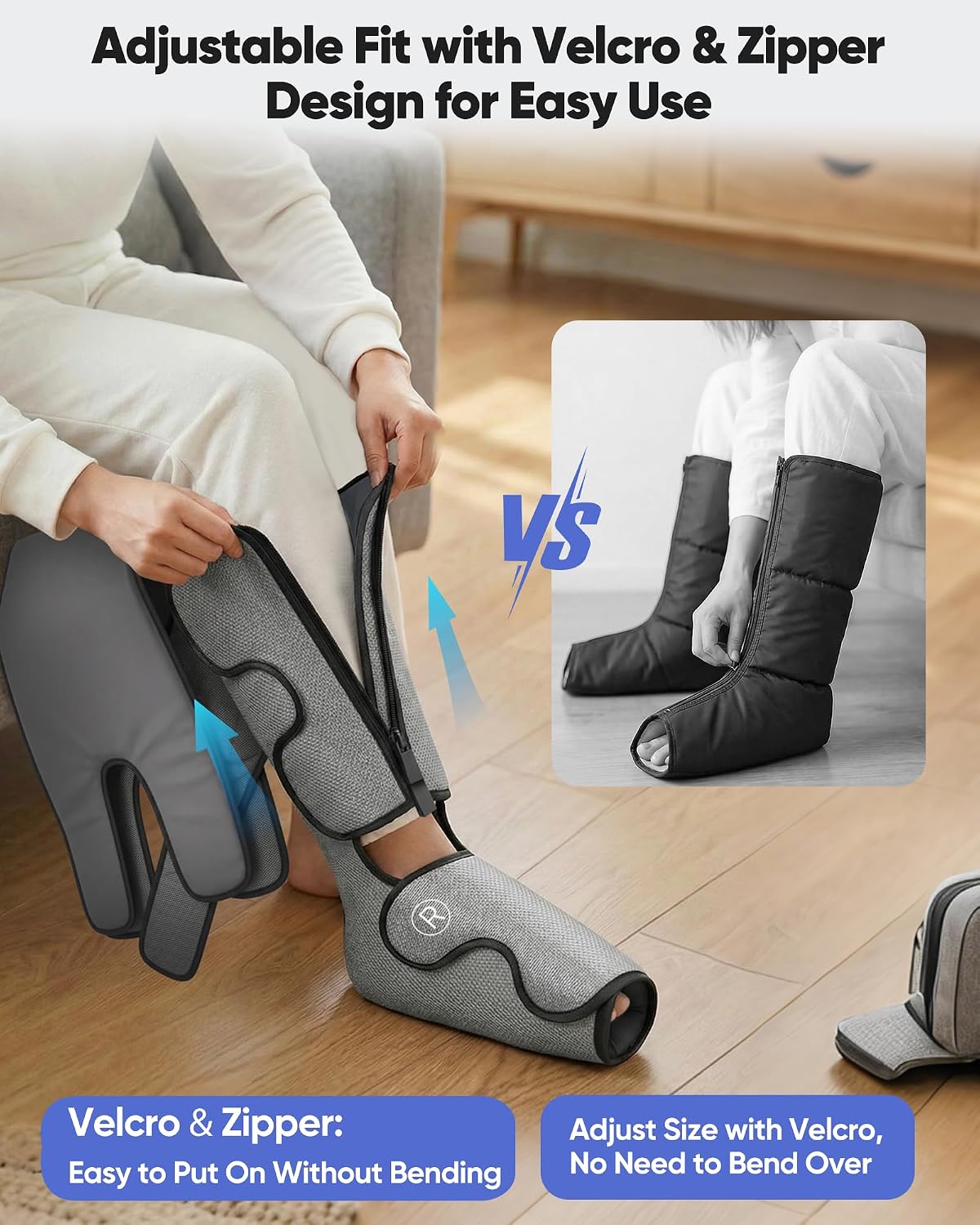 Air Compression Leg Massager with Heat : Leg Massager for Circulation and Pain Relief - Sequential Compression Boots with 9 Intensity, 4 Modes, 3 Heating, Vibration, for Women Men（Grey）