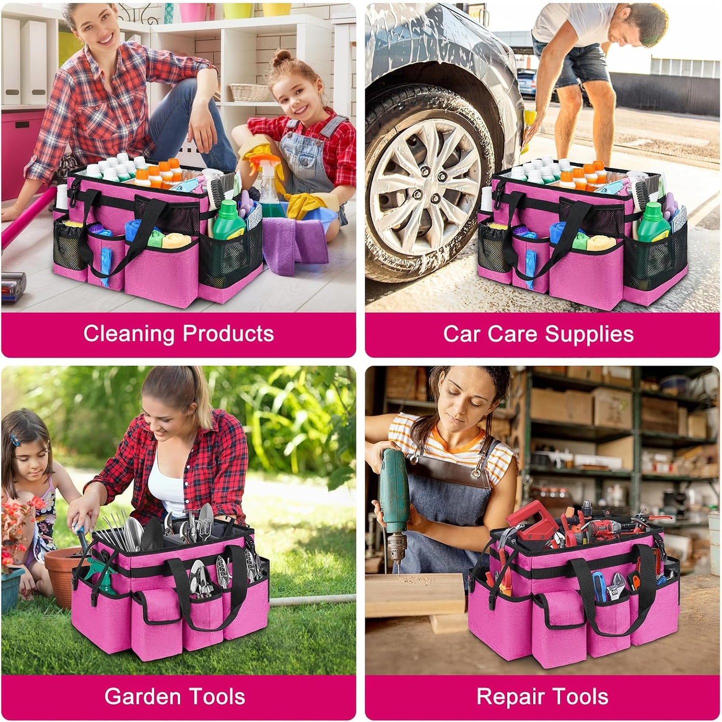 Cleaning Caddy Bag,Large Cleaning Supplies Organizer with Handle for Housekeepers,Purple