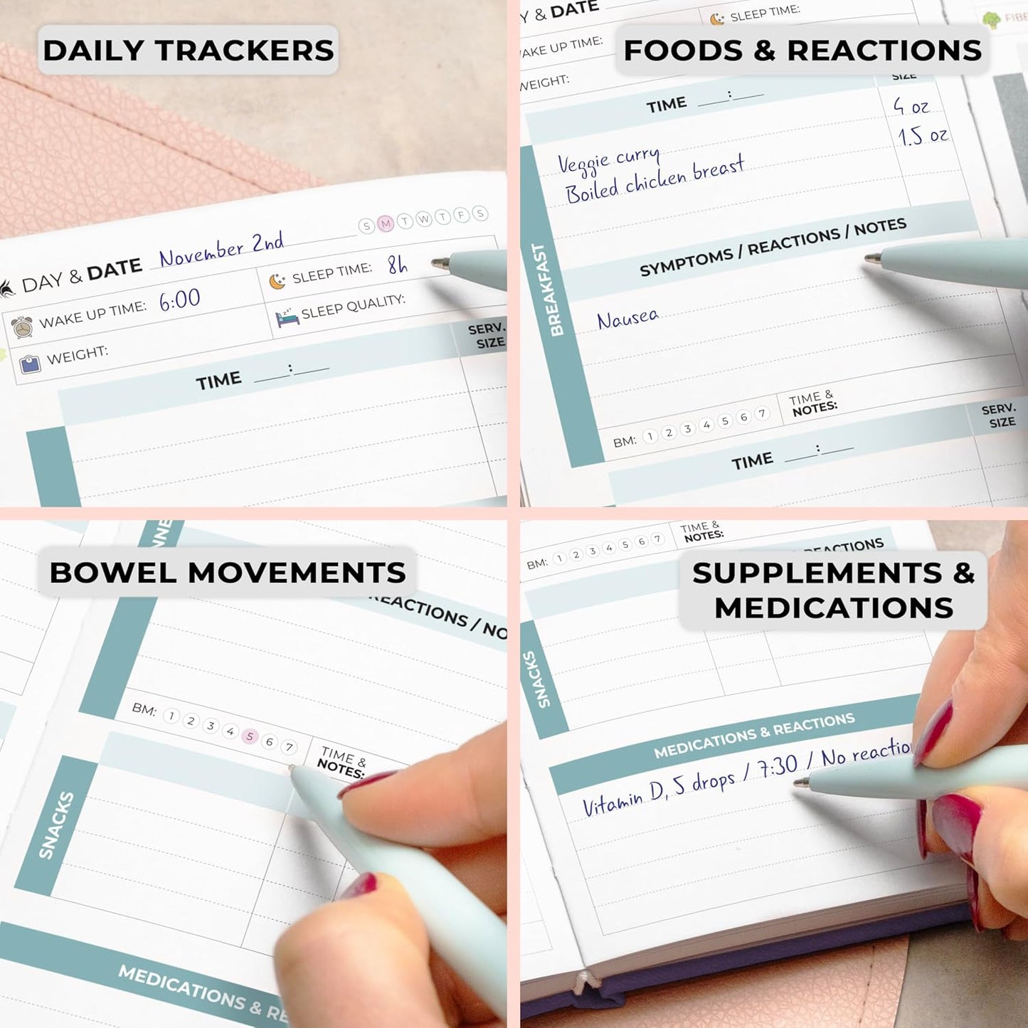 Clever Fox Food Sensitivity Journal & Symptom Diary, 8.5x11 Purple | Simple tracker log book for adults & kids, Intolerance, allergy, elimination diet, diabetic, IBS, low fodmap, food & poop