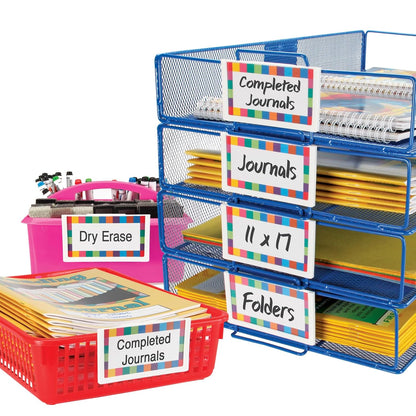 Really Good Stuff Basket & Bin Label Holders with Labels, 12-Pack | Storage for Classroom Organization, Plastic Label Clip & Holder for Baskets, Clear & Durable