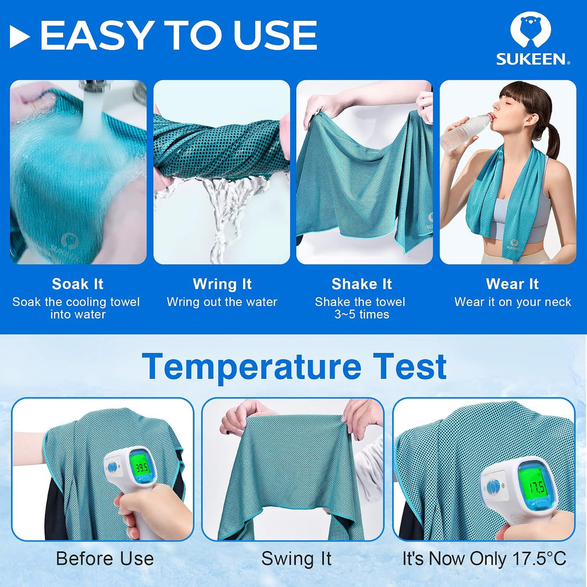 Sukeen 4 Pack Cooling Towels (40"x 12"), Cooling Neck Wraps, Soft Ice Towel