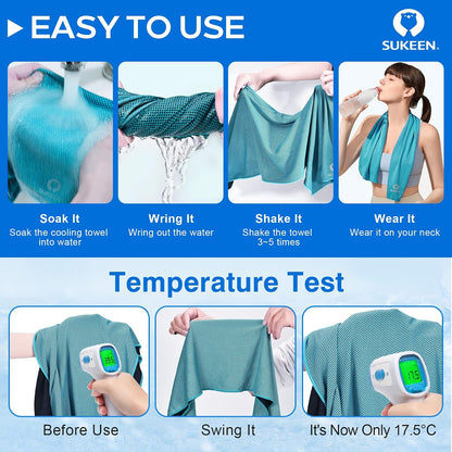 Sukeen 4 Pack Cooling Towels (40"x 12"), Cooling Neck Wraps, Soft Ice Towel