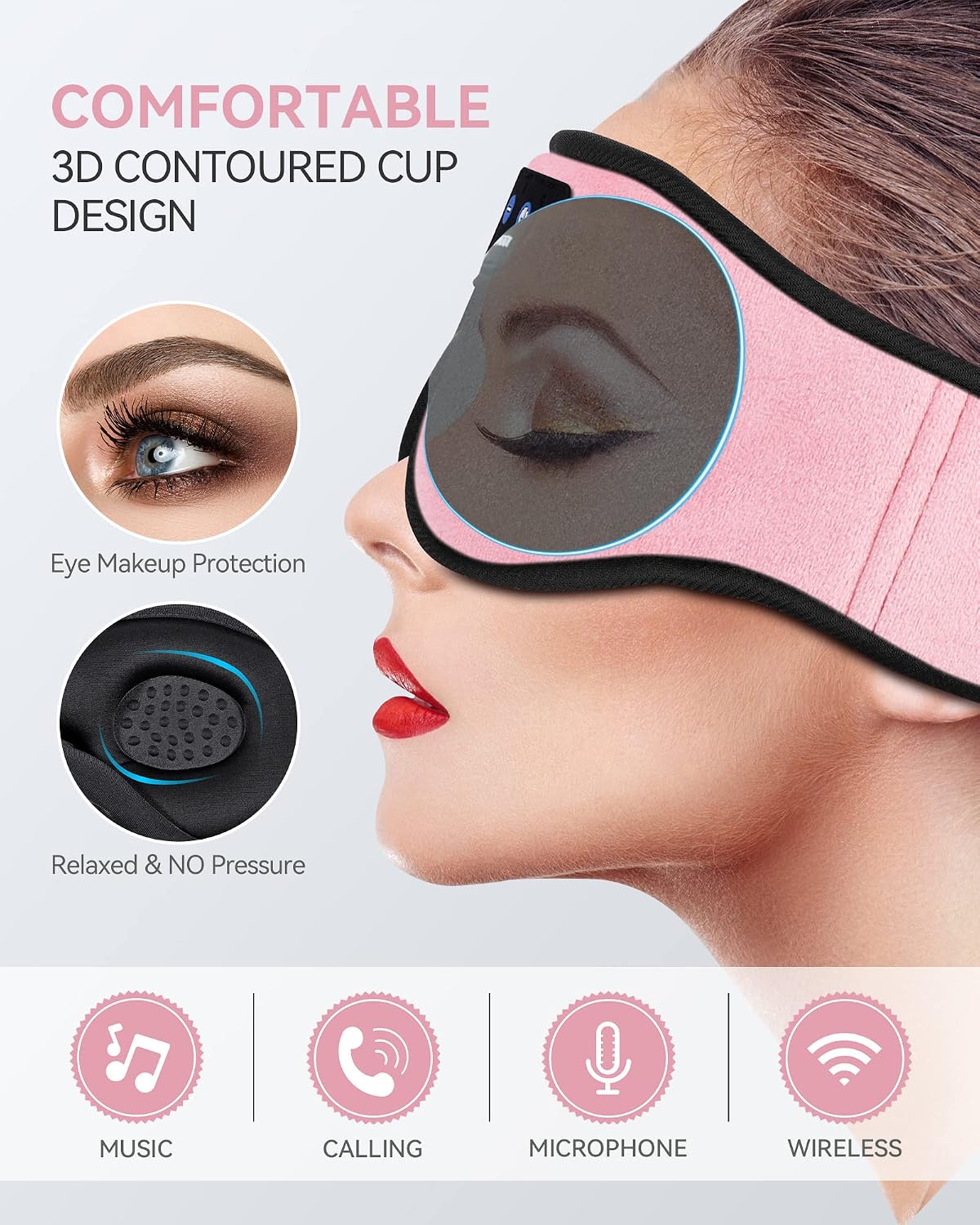 MUSICOZY 3D Sleep Headphones Bluetooth 5.4 Sleep Mask with HD Speakers