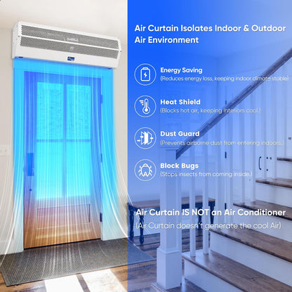 Awoco 72" Super Power 2 Speeds 2350CFM Commercial Indoor Air Curtain, CE Certified, 120V Unheated - Magnetic Door Switch Included