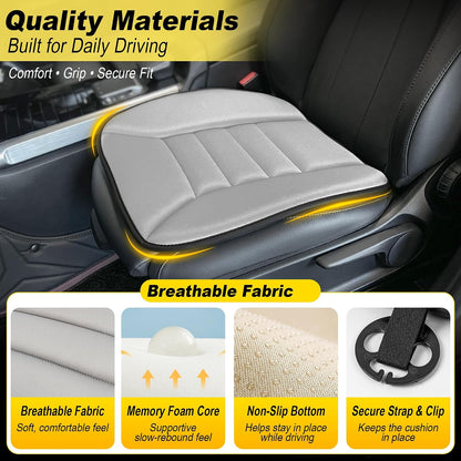 kingphenix Memory Foam Car Seat Cushion for Driver and Office Chair Comfort | 1.2-Inch-Thick Memory Foam Seat Pad, Soft, Breathable Fabric, Non-Slip Silicone Bottom for Long Drives and Office Use, Black