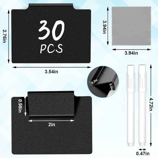 33PCS Basket Labels Clip On, 30 Labels for Storage Bins Removable | With 2 Chalk Markers & 1 Wipe, Kitchen Pantry Labels, Plastic Storage Bin Label, Label Holder, Basket Tags, Bin Clips (Black)