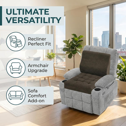 baibu Memory Foam Recliner Cushions with Lumbar Support Pillow Set for Elderly, 20x20x5 Inch Dual-Layer Design Non-Slip Recliner Seat Cushion & Back Support Pillow for Reduce Hip & Lumbar Pain, Brown