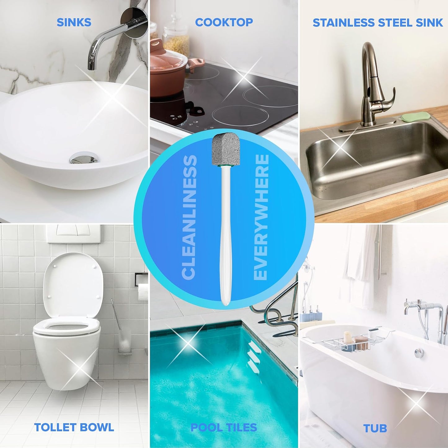 DISIWENE Pumice Cleaning Stone with Handle Toilet Bowl Cleaner Hard Water Ring Remover for Bath/Pool/Kitchen/Household Cleaning (4, 4 Pack with Handle)