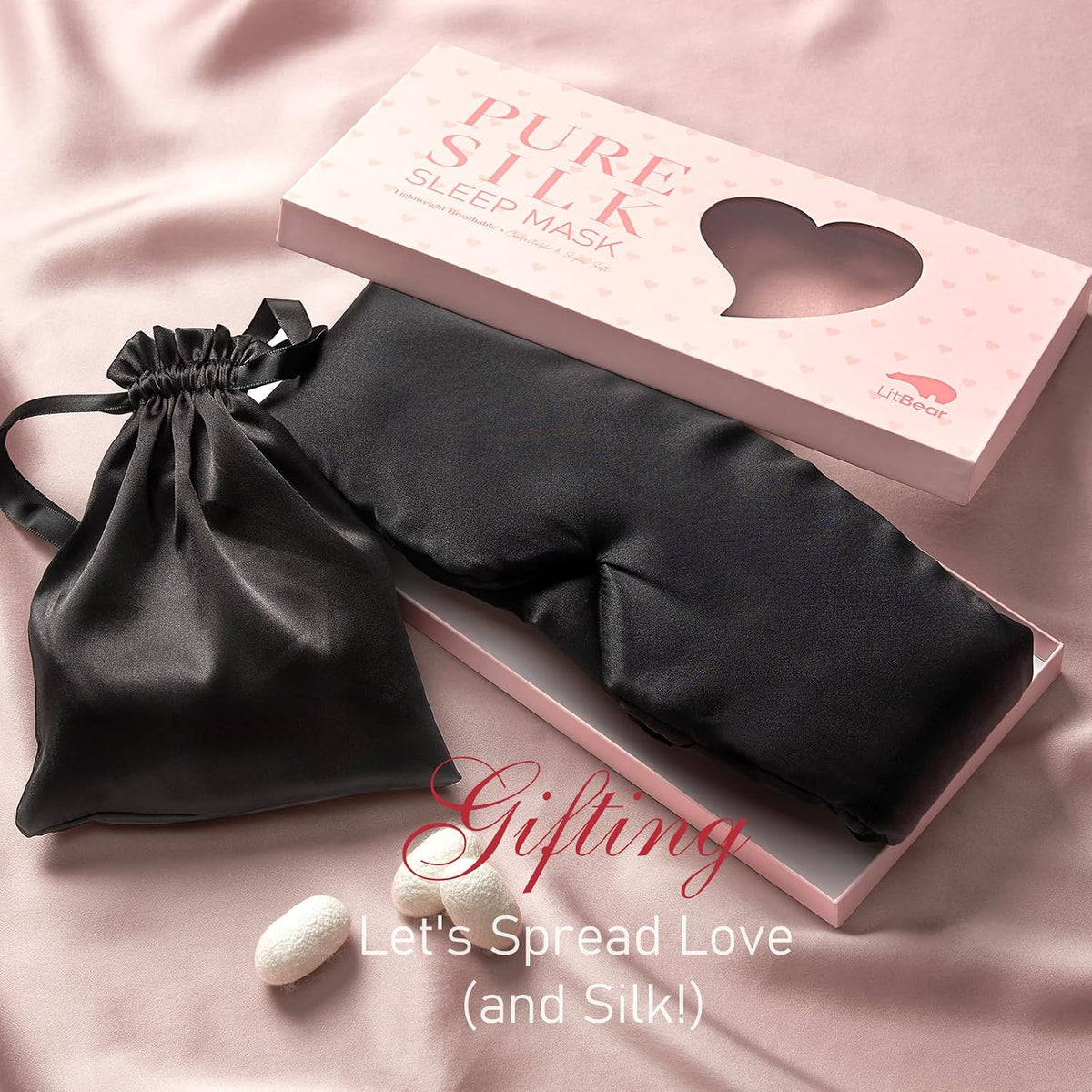 LitBear Silk Sleep Mask for Side Sleeper, Eye Mask Sleeping for Women Men