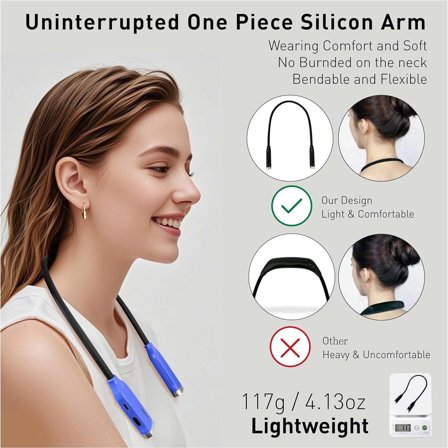 Neck Reading Light, 3 Color & Brightness Adjustable Book Light for Reading in Bed, Hands-Free, Lightweight, USB C Rechargeable, Eye-Caring, Perfect for Crafts, Camping, Kids & Adults (white)