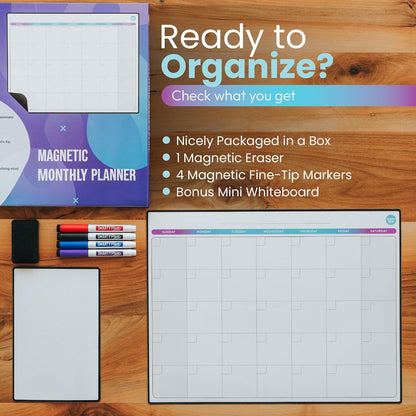 Dry Erase Weekly Extra Thick Magnetic Calendar for Refrigerator: 17x13 Two Week Planner and 6x9 White Board, 4 Fine Tip Markers and Eraser. Stain Resistant. Shipped Flat. (Monthly Planner)