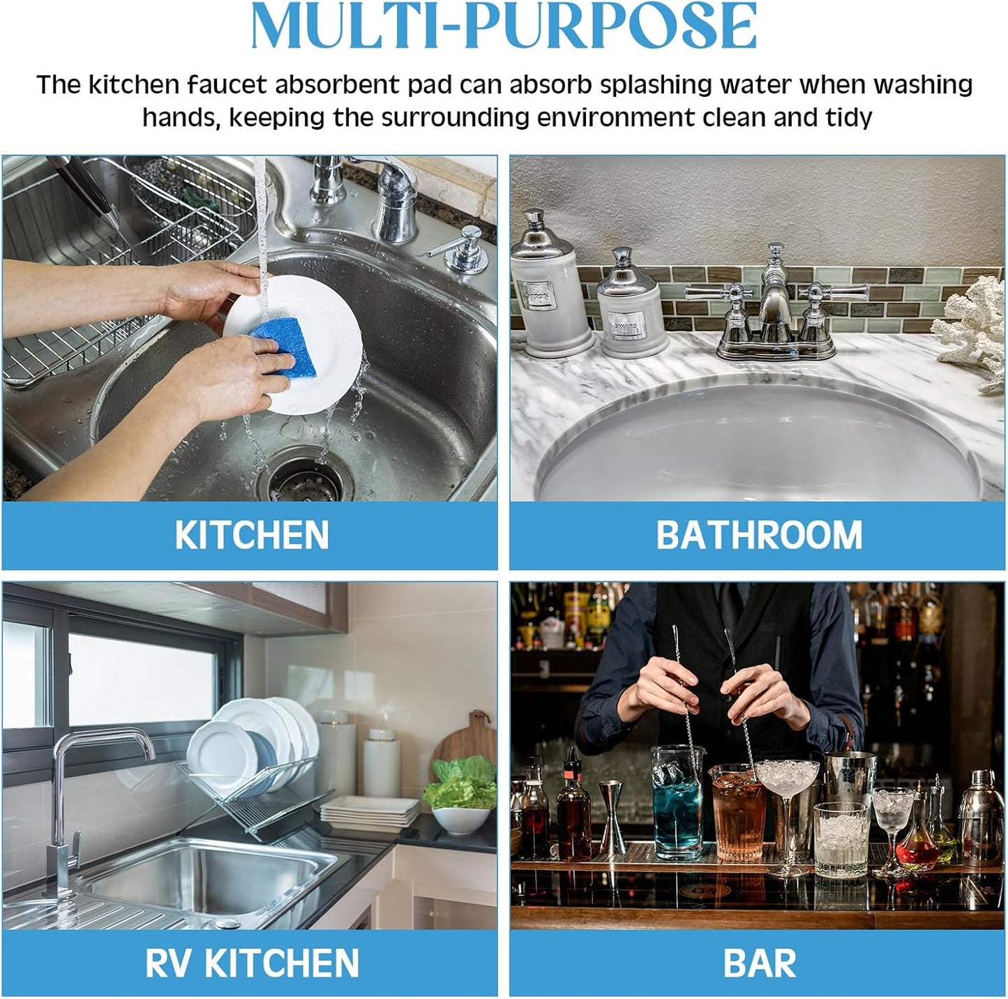 Teenyyou 2 Pcs Faucet Mat for Kitchen Sink Splash Guard for Kitchen Sink Faucet Dish Drying Mat for Bathroom Sponge Holder(Dark Gray,3 Round Holes)