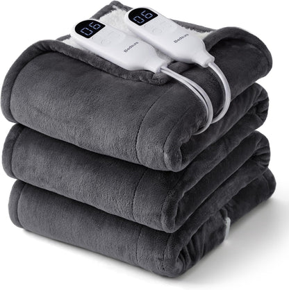 Bedsure Heated Blanket Throw Blanket with Preheat Function - Fast Heating Electric Blanket, Soft Flannel Throw with 6 Time Settings(Up to 10H), 6 Heating Settings, Gifts for Grandma (50"x60", Grey)