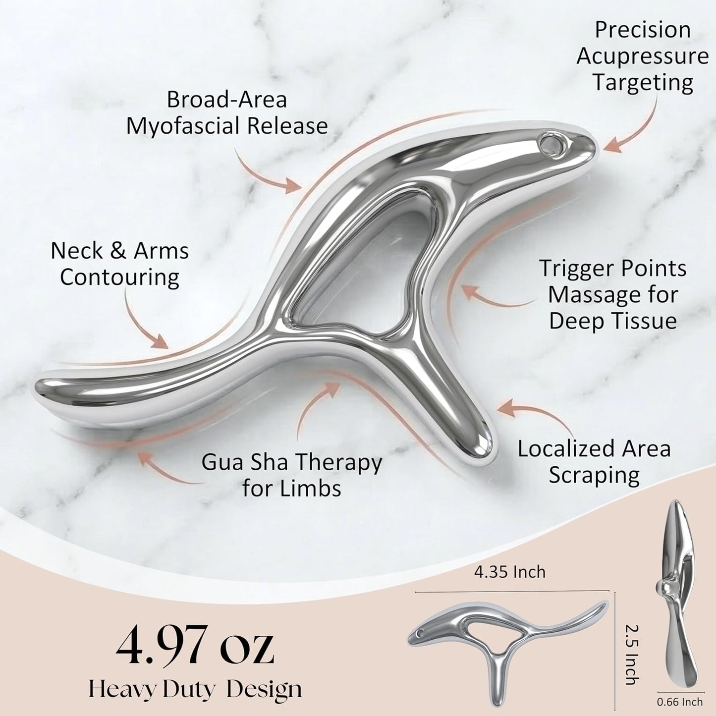 Trigger Point Massage Tool, Gua Sha Tool for Deep Tissue Massage & Fascia Release, Metal Muscle Scraper, Stainless Steel Thumb Saver, Acupressure Myofascial Release Tool, Full Body Pain Relief