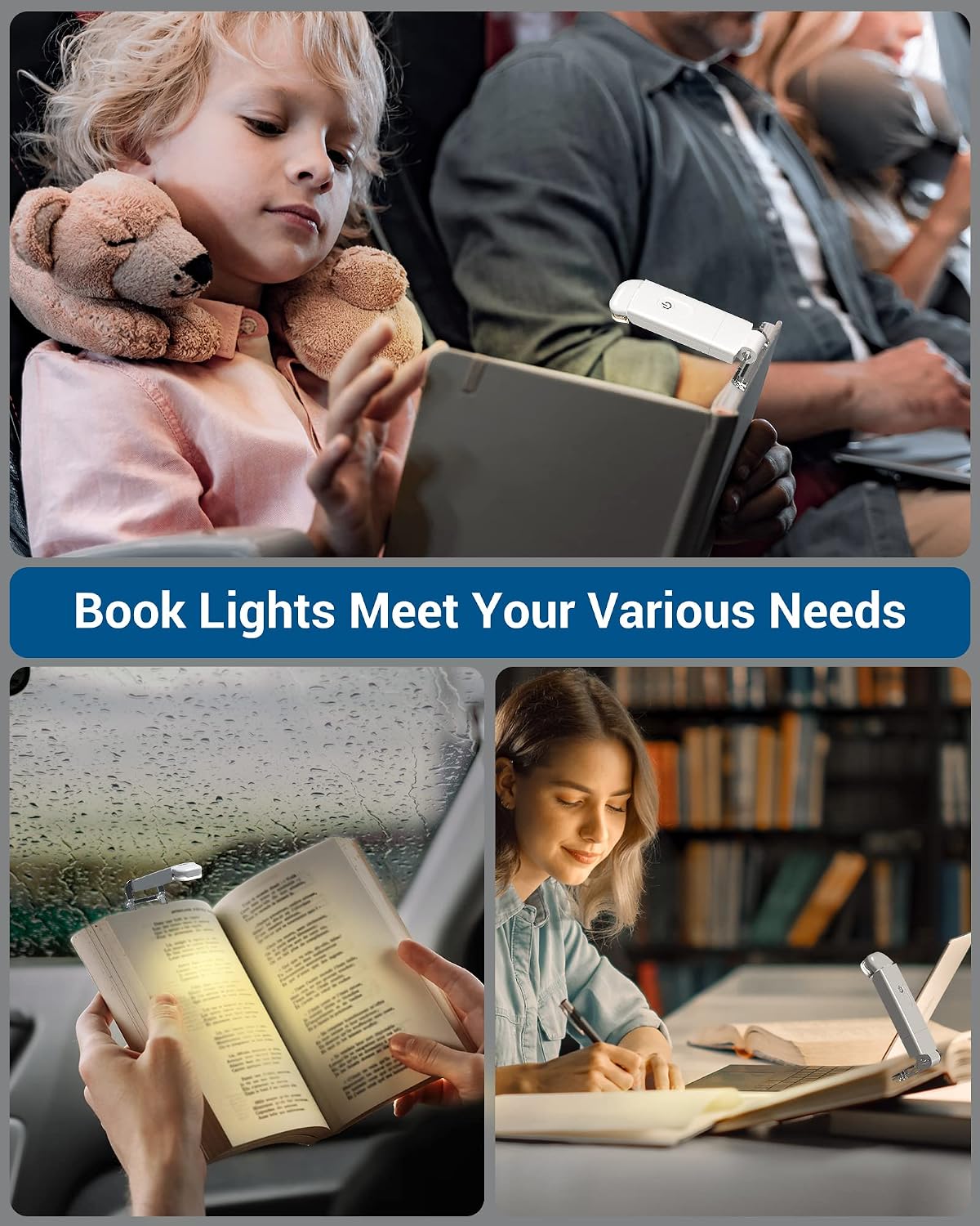 DEWENWILS Rechargeable Book Light for Reading in Bed, Warm White, Brightness Adjustable for Eye Care, LED Clip on Book Lights for Kids, Portable Bookmark Light, Yellow
