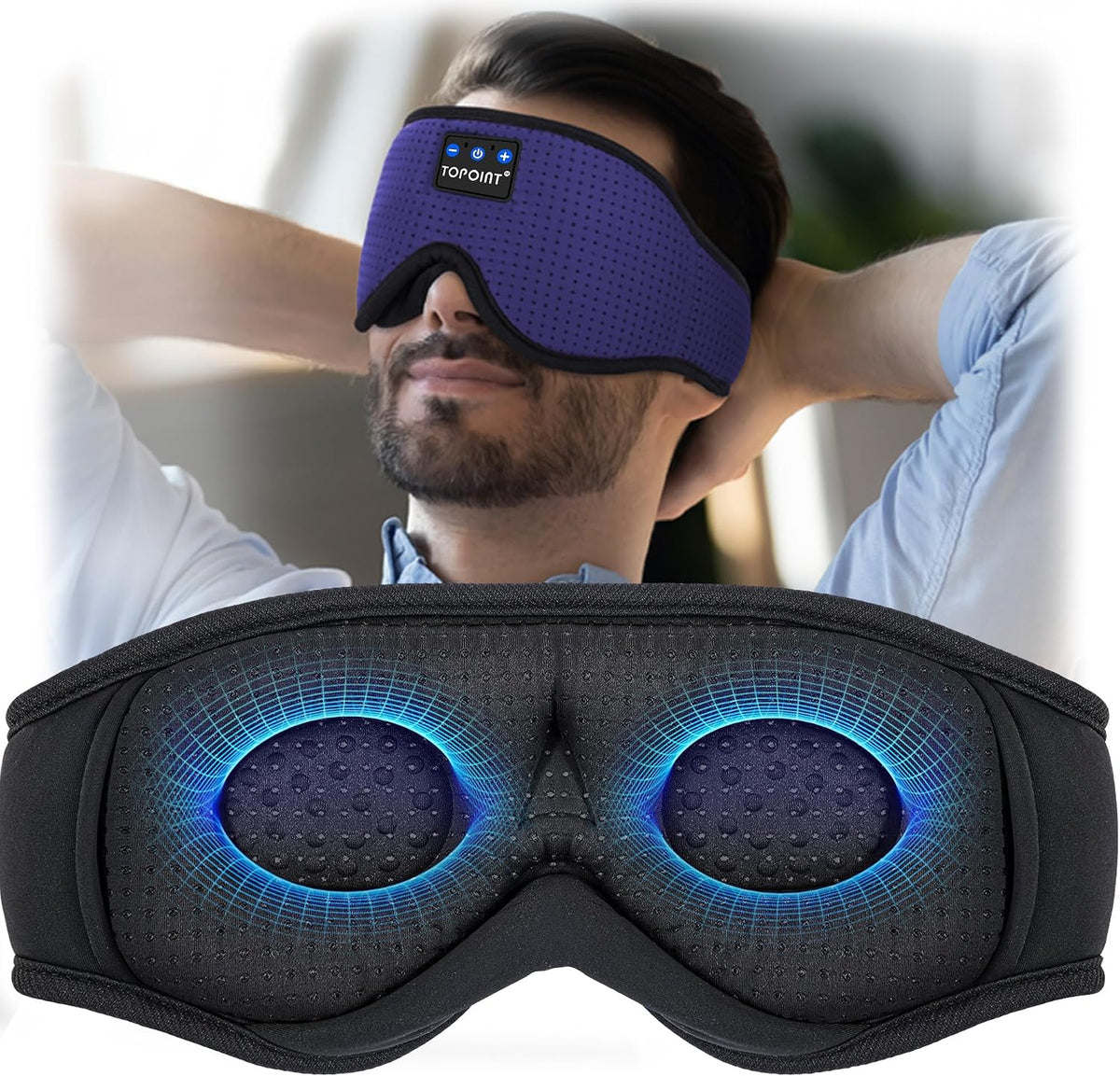 Sleep Mask with Headphones Bluetooth 5.4, TOPOINT 3D Eye Mask Blackout with Soft Bamboo Cotton for Side Sleepers Women Men, Sleep Headphones Earphones HD Speaker Microphone for Travel Meditation Gift