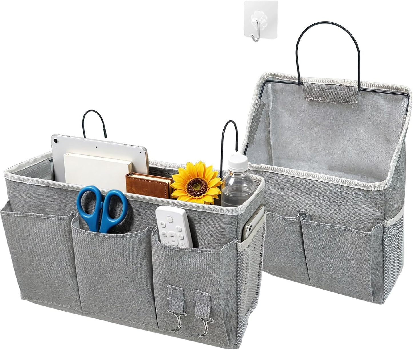 White Bedside Caddy Wall Bag for Dorm Bunk Hospital Beds, Stores Phone Books Glasses