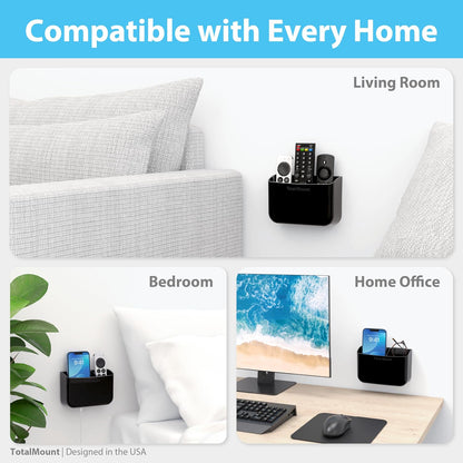 TotalMount Drop-Free Remote Holder – Removable Adhesive Strips – XL Black | Designed in the USA – Simply Put the Remotes In – No Tricky Magnet Alignment Needed (Holds 3 or 4 Remote Controls)