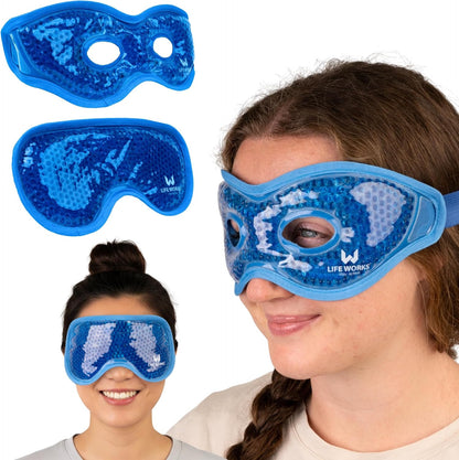 LIFE WORKS Gel Eye Mask with Cutout, Reusable, Hot or Cold, Blue