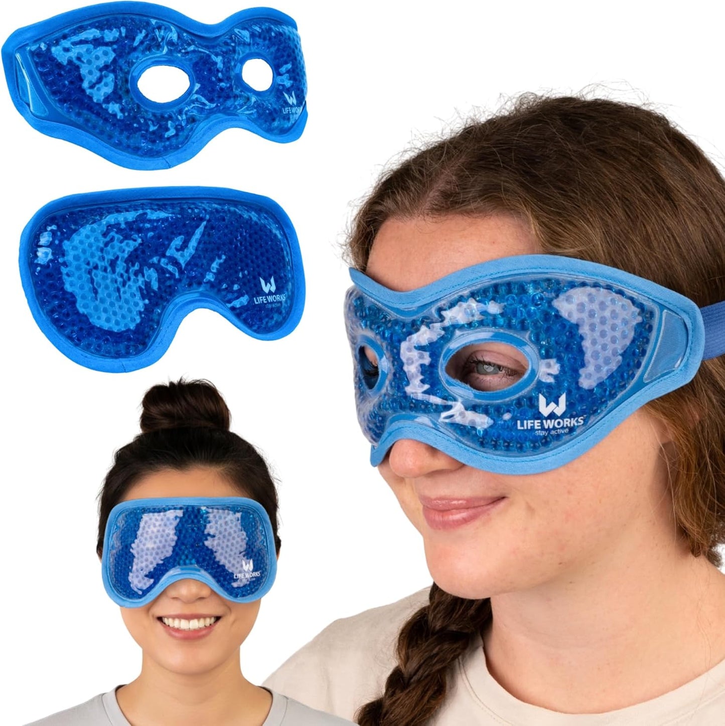 LIFE WORKS Gel Eye Mask with Cutout, Hot or Cold Therapy for Puffy Eyes, Dark Circles, Headaches, and Migraines, Soft Gel Beads and Liquid Filling for Cooling or Warming Comfort