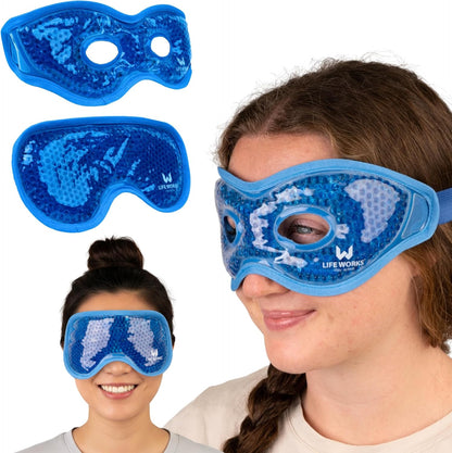 LIFE WORKS Gel Eye Mask with Cutout, Hot or Cold Therapy for Puffy Eyes, Dark Circles, Headaches, and Migraines, Soft Gel Beads and Liquid Filling for Cooling or Warming Comfort