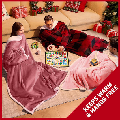 IFNOW Sherpa Wearable Blanket with Sleeves, Oversized Snuggle Robe, Purple | 430GSM Thick, 55x69", Big Pocket, TV Blanket,Fall Winter Dorm Essentials or Office, Christmas Birthday Gifts for Women Men