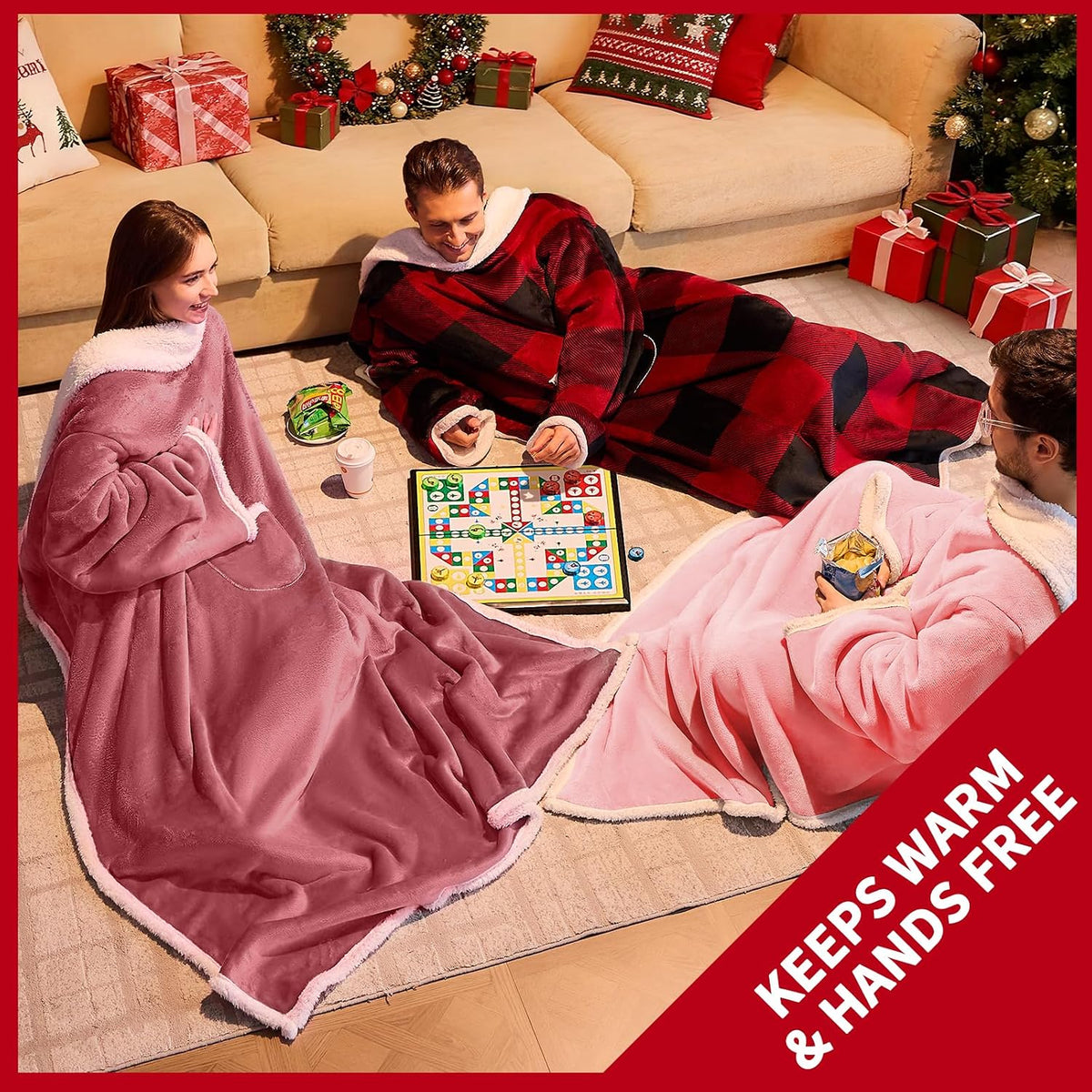 IFNOW Fleece Wearable Blanket with Sleeves, Oversized Snuggle Robe, Lilac