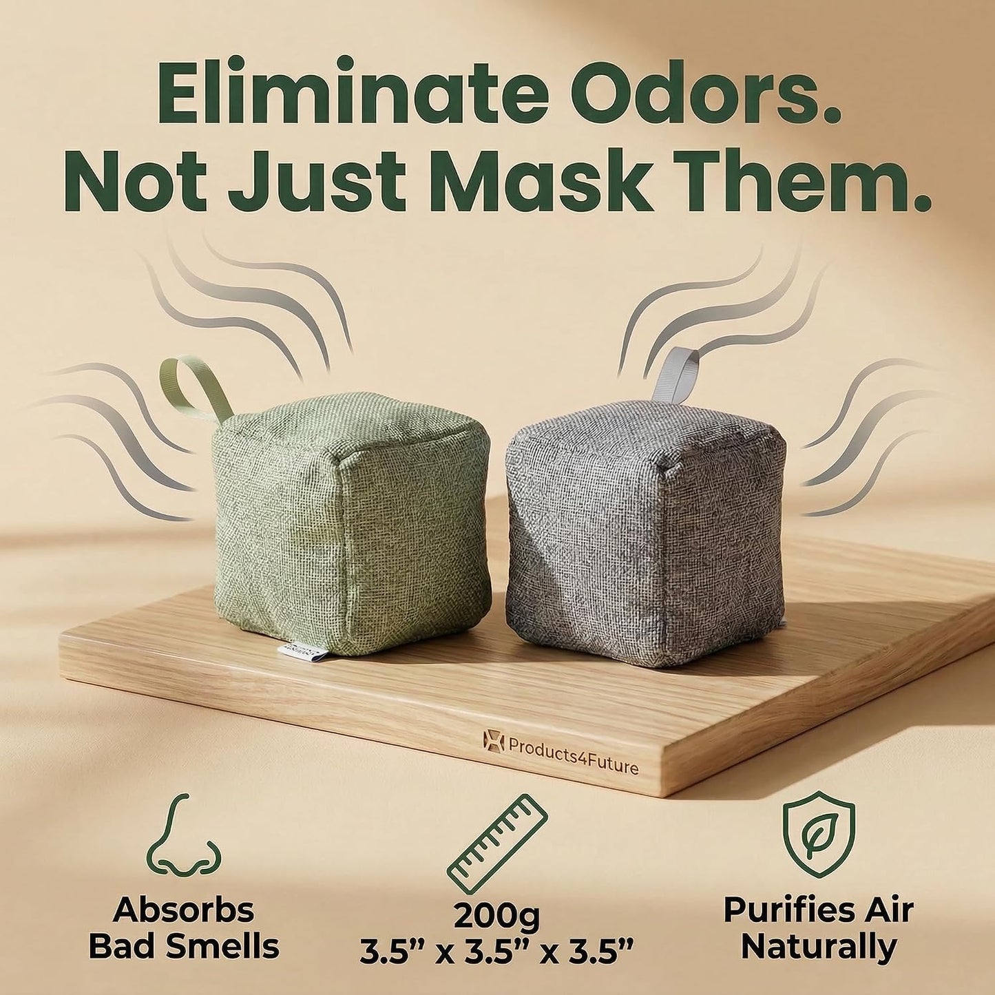 4 pack Naturally Activated Bamboo Charcoal Air Purifying Bags | Natural Home Deodorizer Bag | Charcoal Bag Odor Absorber For Pets | Odor Eliminator & Moisture Absorber Air Freshener Bag (200g Pyramid)