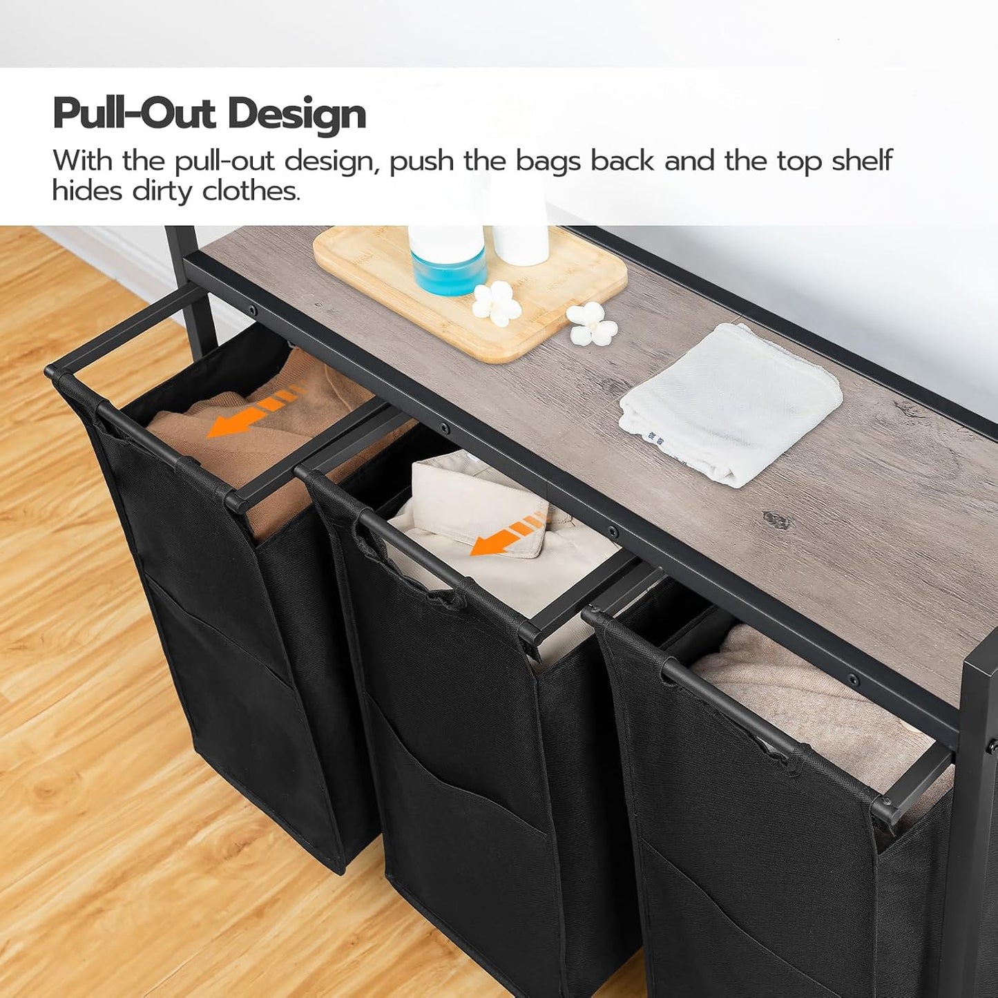 HOOBRO Laundry Sorter 3 Section, Laundry Hamper with Wheels, 3 × 11.5 Gal (43.4L), Rolling Laundry Basket, Pull-Out and Removable Oxford Fabric Laundry Bags, Rustic Brown and Grey BFG76XY01
