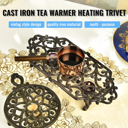 Sungmor Cast Iron Teapot Warmer - Rustic Design with Tealight Holder | Heavy Duty & Decorative Candle Holder Stands for Heat Food Coffee Milk or Tea