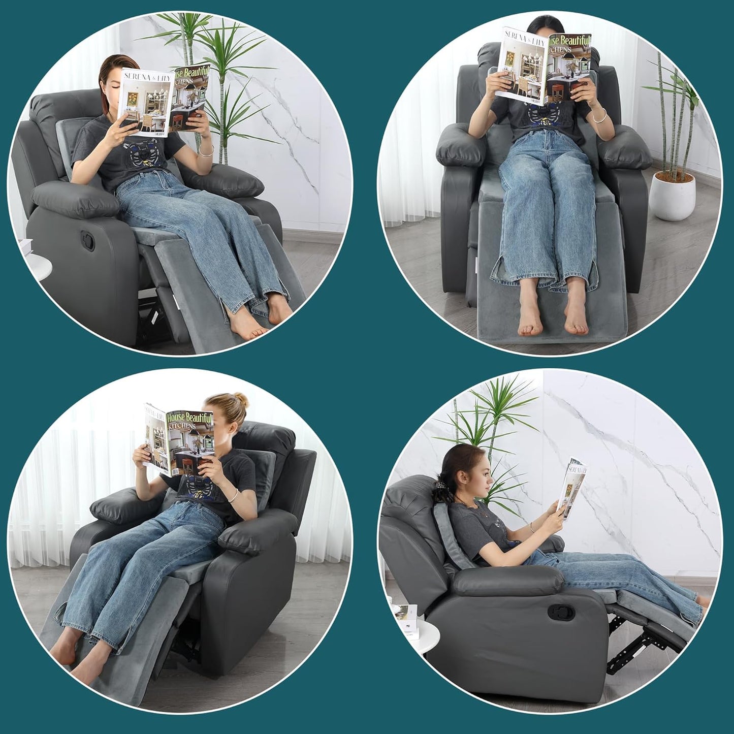 HOMBYS 3-in-1 Recliner Seat Cushion with Lumbar Support Pillow & Footrest, Multi-Functional Adjustable Height 2" to 6" for You to Choose, Non-Slip Foam Chair Cushion for Elderly, Brown