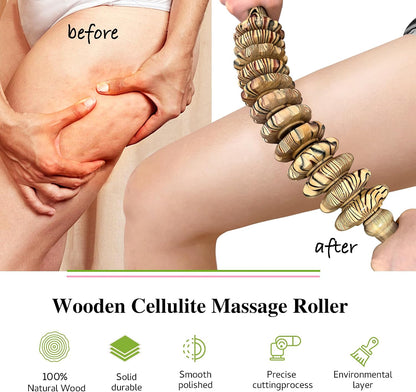 Manual Wood Therapy Massage Stick, Wooden Cellulite Muscle Roller for Legs | Body Sculpting, Lymphatic Drainage Massager, Wooden Massage Tools for Trigger Points Relief, Sore Muscle Recovery