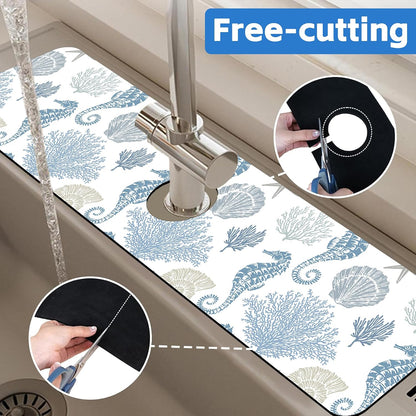 Abstract Watercolor Leaves Sink Faucet Absorbing Mat Sink Splash Guard Faucet Mat Draining Mat Fast Drying Sink Protectors for Kitchen and Bathroom 5.5"×15"