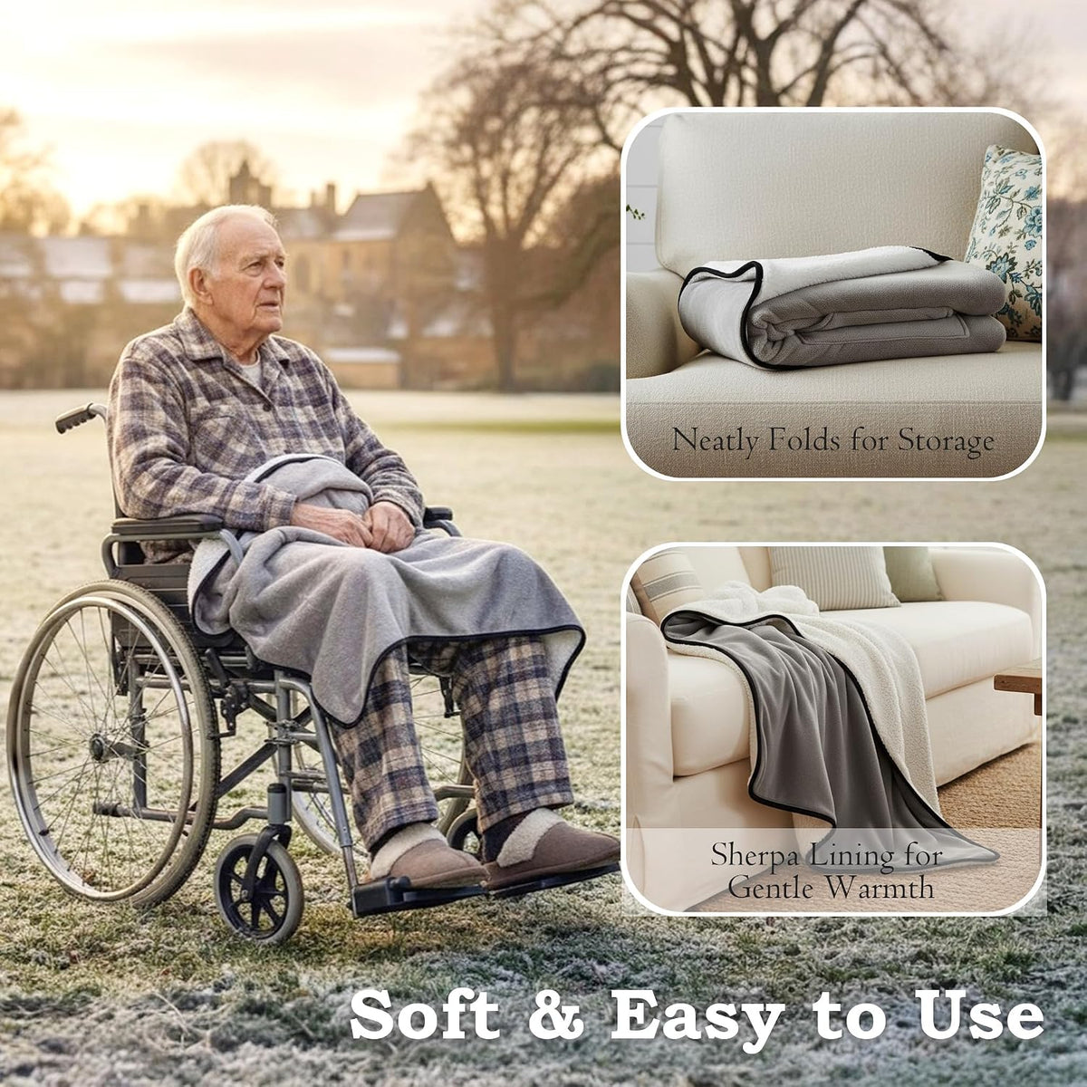Wheelchair Lap Blanket for Seniors, 43" * 28" Soft Sherpa Lined Knee & Lap Cover, Warm Lightweight Throw with Snap Buttons, Cozy Comfort for Elderly & Caregivers, Wine Red