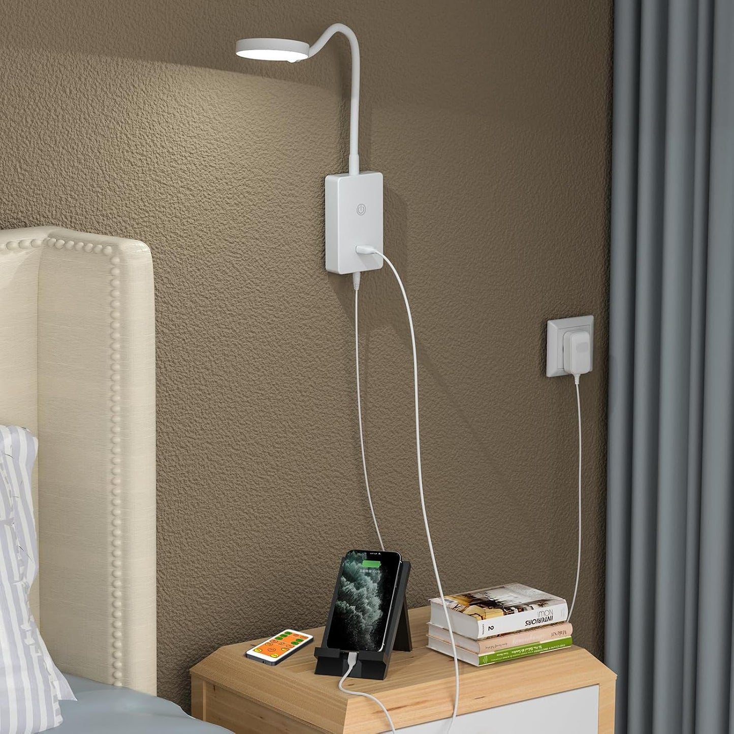 LED Bedside Reading Light with Remote Control for Books in Bed, Bedroom Wall Mounted LED Reading Lamp, 5W 500Lm Dimmable, 3 Lighting Colors, 120° Wide Lighting Angle, Timer Auto Off