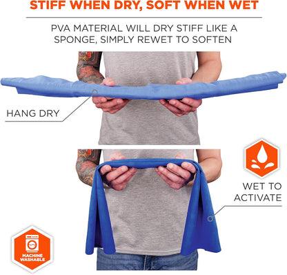 Ergodyne Chill-Its 6602 Evaporative Cooling Towel, Blue 13 inches x 29.5 inches