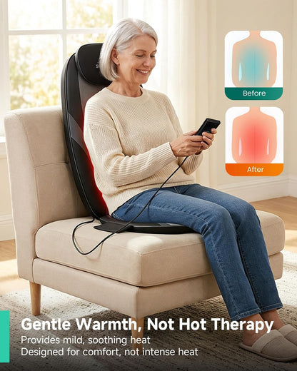 Snailax Shiatsu Back Massager with Heat, Deep Kneading Massage Chair Pad for Neck, Shoulders, Full Back & Waist, Adjustable Roller Massage Seat Cushion for Home Office, Pain Relief, Gift for Men Women