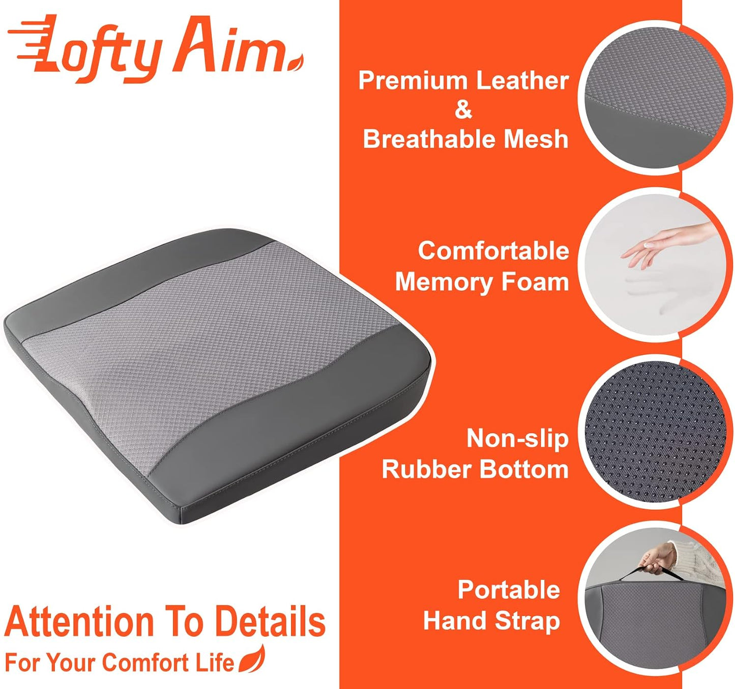 Lofty Aim Car Seat Cushion, Memory Foam Car Seat Cushions for Long Driving | Comfy Car Seat Pillow for Pain Relief, Driver Seat Cushion Adds Height, Butt Cushion for Car, Truck, Office Chair, Black